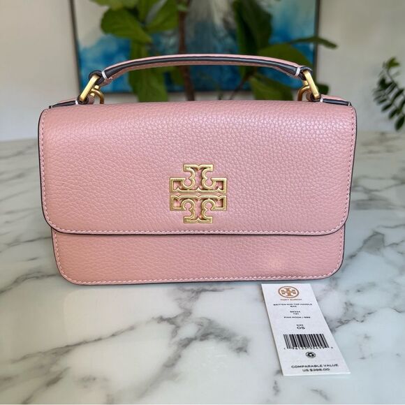 Tory Burch Handbags - NWT Tory Burch Britten Mini Top Handle Leather Crossbody Bag Pink Moon